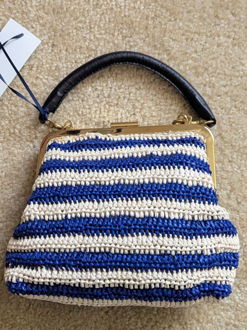 NWT Clare V. Flore Striped Raffia Top Handle Bag / Clutch - Retail $275